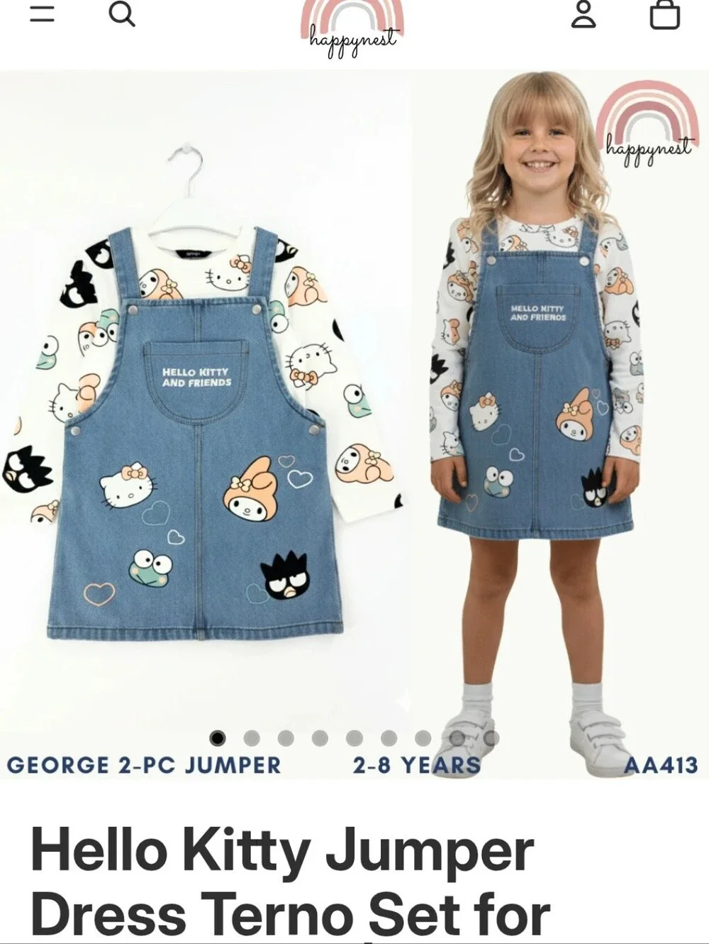 Hello Kitty 2 piece overall dress set size 6-7yr like new